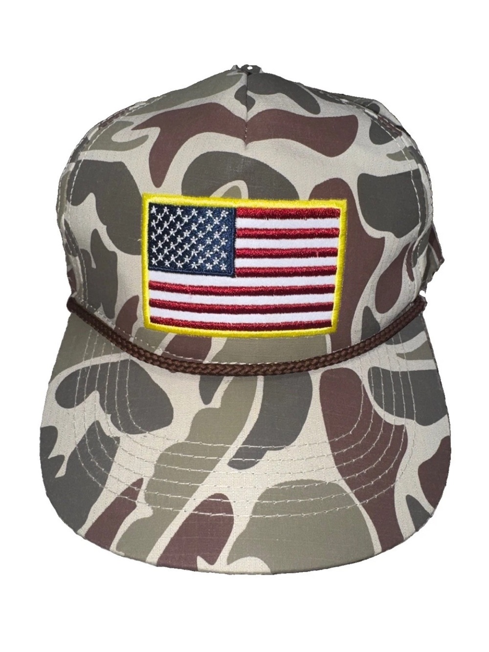 BURLEBO Camo Trucker Hat with American Flag Patch - Brown Green Tan
